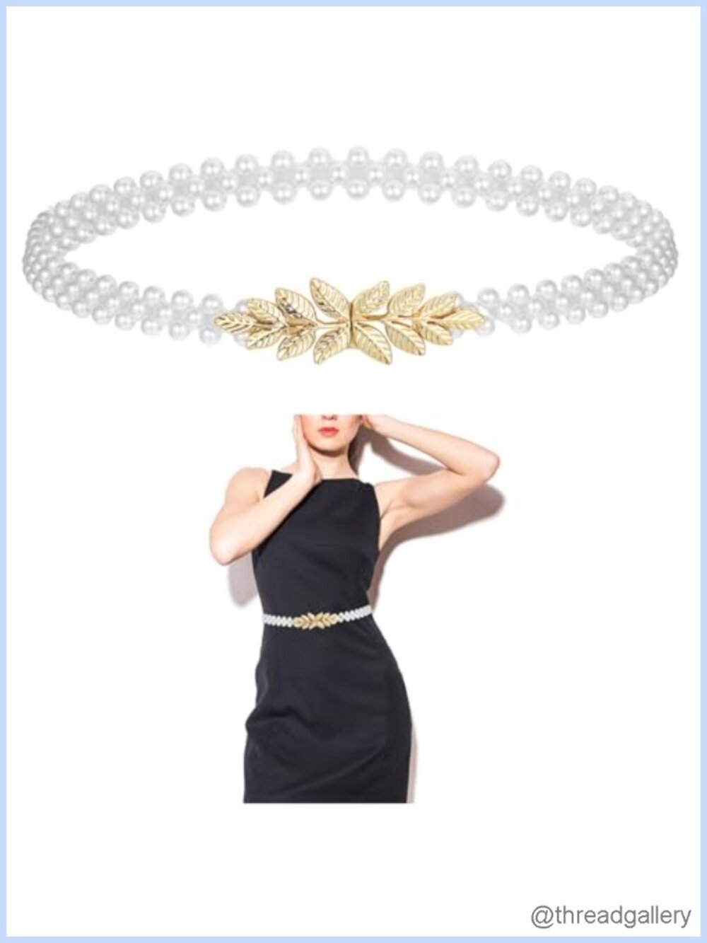 Pearl Stretch Waist Belt Leaf Buckle Elastic Chain Women Accessory